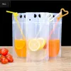 50pcs 400-500ml Plastic Drink Packaging Bag Pouch for Beverage Juice Milk Coffee Package With Handle Holes Straw3001