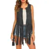 Women's Vests Dance Party Waistcoat Vintage Fringed Suede Vest Open Front Hollow Hole Chic Streetwear With Long Tassels