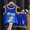 Conjuntos de roupas meninos esportes basquete roupas terno verão moda infantil lazer colete shorts 2 peças criança menino menino manga curta terno para 210 anos 230721