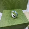Nya smycken 925 Silver G Letter Hollowed Out Green Emalj Ring Men's and Women's Retro Ring Fashion Street306K