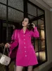 Women's Trench Coats Westernized Rose Red Suit Collar Long Sleeve Skirt Slim Fit Water Diamond Button Shape Coat Female