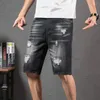 Heren Jeans Zomer Wit Zwart Ripped Denim Shorts Slim Casual Knielengte Korte Rechte Gat Grote Mannen