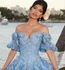 Sparkly Tulle Sky Blue Quinceanera klänningar 2023 Gillter Princess Lace-up Corset Vestido de 15 Anos Sweet 16 Dresses Gala