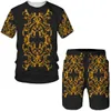 Tute da uomo Summer 3D Golden Pattern Testa di leone stampato T-shirt da uomo Pantaloncini Tuta da uomo casual oversize Tuta sportiva Trend Set da 2 pezzi 230721