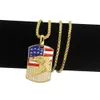 Hip Hop Rapper shiny diamond pendant gold necklace American Flag Eagle Army pendant micro-inset zircon jewelry 76cm night club accessory Sweater chain 1529