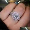 Cluster Rings Update Zircon Cubic Diamond for Women Fashion Jewelry Round Gemstone Engagement Ring Band Finger Will and Drop Delivery DHRRP