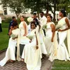 2020 neue günstige schwarze afrikanische Brautjungfernkleider One Shoulder Chiffon Straps Lange Meerjungfrau Satin für Hochzeitsgast Kleid Maid of Hon257o