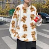 Herren Hoodies Cartoon Bär Print Lambhair Mann Sweatshirts Herbst und Winter koreanische Mode Rundhals lose Langarm Top Y2k Kleidung