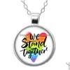 Collane Con Ciondolo Love Is Lgbt Bandiera Arcobaleno Collana Rotonda 25Mm Cabochon In Vetro Colore Argento Gioielli Donna Festa Regalo Di Compleanno 50Cm Goccia Dh1Jh