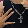 Collane con ciondolo Collana con croce intagliata a spina d'epoca per unisex Dark Cool Hip Hop Street Trend Clavicola Chain Goth Fashion Jewelry