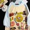 T-shirts pour hommes American retro cute cartoon pattern raglan t-shirt à manches courtes hommes et femmes été lâche niche chic couple top à manches courtes 230724