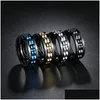 Band Rings Punk Gear Rotating Anxiety Fidget Ring Titanium Steel Chain Spinner For Men Rock Biker Wedding Party Jewelry 8Mm Drop Deli Dhwkj