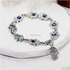 Charm Bracelets Trendy Couple Turkish Evil Eye Palm Elastic Bracelet For Women Men Handmade Beaded Jewelry Gifts New Drop Delivery Dhduh