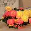 Decorative Flowers Home Decor Artificial Rose Christmas Decoration Roses Vine Garden Ornaments Simulated Cane LED Lights Holiday Gift