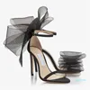 Exquisite Bridal Wedding Sandals Shoes Women Oversized Bows Mesh Leather High Heels Ankle Strap Ladies Elegant Brand Pumps