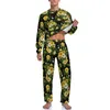 Men's Sleepwear Rose Print Pajamas Men Yellow And Green Retro Nightwear Daily Long Sleeve 2 Piece Casual Custom Pajama Sets