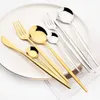 24 st guld rostfritt stål bordsartiklar spegel servis set western knivgaffel skedar plattvaror bestick set köksilver l230704