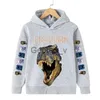 Шот -банды 2022 Pure Cotton Hoodie Dinosaur Print Jurassic Park Одежда для мальчиков детские топы для девочек Свитер Дети 414 -летний опор J230724