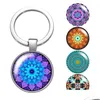 Chaveiros Colhedores Beleza Flor Padrões Vintage Vidro Cabochão Chaveiro Saco Porta-Chaves Do Carro Amuletos Banhado a Prata Cadeias Masculinas Wom Dhd9Q