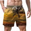 Herren-Shorts, 2023, Sommer, Strand, Hawaiianisch, Freizeit, Sport, Pflanzen, 3D-gedruckt, schnell, atmungsaktiv, großer Sonnenuntergang