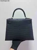 Sac à main designer Crocodile Cuir 7A Qualité Sacs authentiques à la main cousus 25cmreal Matte Blacl Deep Bluejdji