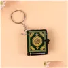 Porte-clés Longes Mode Mini Arche Coran Livre Vrai Papier Peut Lire L'arabe Le Coran Porte-clés Musulman Bijoux Décoration Cadeau Clé Pend Dhvxz