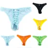 Underpants High-Quality Man Underwear Sexy Fishnet Open Crotch Briefs Thong T-Back G-String Orange Black Yellow Green Blue