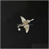 Pins Brooches Chinese Style White Crane Bird Enamel Pin Shirt Bag Lapel Pins Badge Vintage Jewelry Gift Drop Delivery Dhpk8