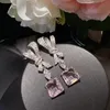 Stud High Quality Pink CZ Zircon Bridal Earrings Zirconia Wedding Earring For Brides Accessorie Party Evening Dress Jewelry 230721