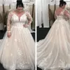2021 Plus Size V-Neck Wedding Dresses Sheer Full Long Sleeves Lace Appliques A Line Tulle Australia Dress Bridal Gowns Formal robe307r