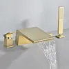 Robinet de baignoire mitigeur d'évier de baignoire répandu robinet de bassin en laiton doré brossé robinet de bain douche avec pommeau de douche à main