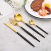 24pcs Black Dinnerware Set Stainless Steel Cutlery Set Fork Knife Spoon Tableware Flatware Set Festival Kitchen Dinnerware Gift L230704