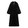 カジュアルドレスブラック2023夏のフランスのファッション長袖VネックAラインスカートホローホロデリードレス女性用服