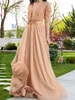 Party Dresses Charming Champagne Chiffon Evening Dress Deep V-neck Long Sleeve Gown For Special Occations