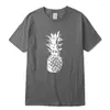 Camisetas masculinas XIN YI Moda Masculina Casual de alta qualidade Algodão Solto Abacaxi Estampado Camisa Verão Legal Para