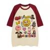 T-shirts pour hommes American retro cute cartoon pattern raglan t-shirt à manches courtes hommes et femmes été lâche niche chic couple top à manches courtes 230724