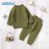 Pullover Herfst Baby Kleding Set Winter Casual Lange Mouw Trui + Broek Baby Jongens en Meisjes 2-delige Effen Gebreide Kinderkleding Z230724