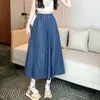 Jupes TIGENA Midi longue Denim jupe femmes avec poches 2023 coréen décontracté Vintage bleu une ligne taille haute mi-longueur jean femme