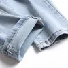 Heren Jeans 2023 Stretch Gat Geruïneerd Small Foot Casual Blauw Ripped Denim Trend Dagelijks Lang Vier Seizoen