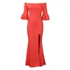 Casual Dresses 2023 Style Commuting One Line Neck Ruffle Sleeve Off Shoulder Long Dress Elegant City Please Contact