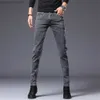 Mäns jeans 2022 Nya Spring Autumn Men's Jeans Vintage Blue Solid Colic Elastic Classic Jeans Men Slim Fashion Denim Trousers Male 28-36 L230724