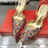 Dress Shoes Hollow Out Slingbacks Women High Heels Crystal Sandals Ladies Wedding Bridal Summer 2023