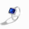 European and American light luxury S925 sterling silver white gold spinel stone square jewelry versatile women's ring