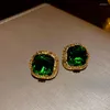 Oorknopjes DREJEW Vintage Groen Zirkoon Kristal Voor Vrouwen Geometrisch Vierkant Luxe Designer Sieraden Feest Bruiloft