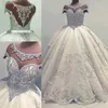 Designer di lussuosi cristalli di perline abiti da sposa arabo abito da ballo 2018 ultime maniche ad aletta trasparenti perline paillettes gonfio lungo Brida252W