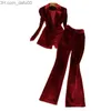 Women's Two Piece Pants Spring and Autumn Vintage Bright Velvet Women's Jacket Set CHIC High Waist Ultra Thin Flash Pants Long Sleeve Set 2-Piece Coat Z230724