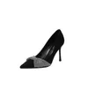 Dress Shoes Fashion Rhinestone Women's High Heels Pointed Thin Mature Comfortable Black 7.5cm 2023 Zapatillas De Mujer