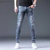 Jeans masculinos Jeans rasgados Homens Slim Fit Stretch Azul claro Hip Hop Jeans envelhecidos Streetwear Patchwork Roupas masculinas de luxo Calças jeans L230724