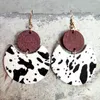 Dangle Earrings Boho Chic Leopard Cow Print Wood Cork Leather Packs Double Circle for Women | Neutral |宝石の耳のアクセサリー