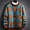 Herrtröjor Pull Homme 2022 Autumn Winter Luxury Argyle tröja män Kläder Ny mode Streetwear Soft Warm Knit Cashmere Pullovers Man T230724